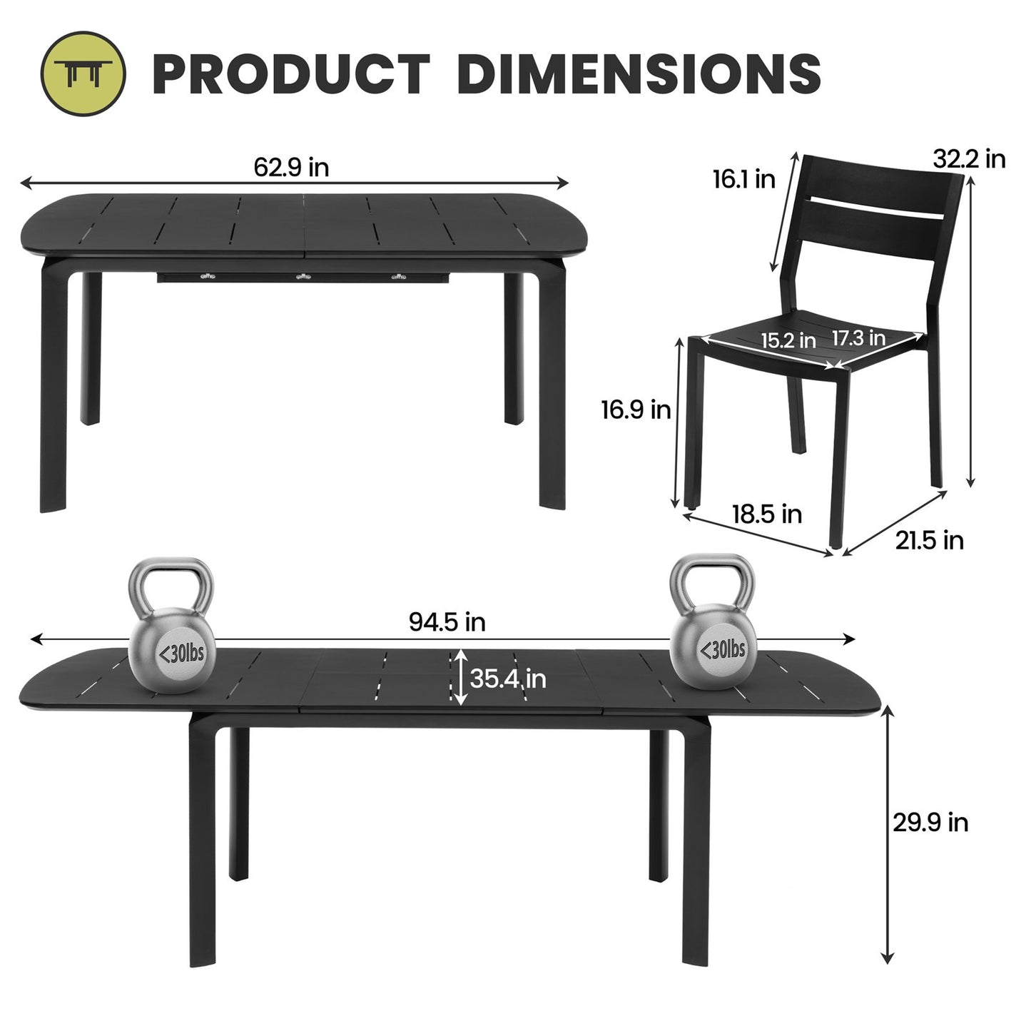 Crestlive Products Aluminum Outdoor Dining Set with 94.5 in. Extension and Stackable Chairs