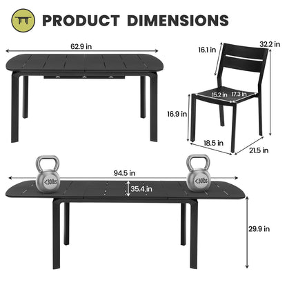 Crestlive Products Aluminum Outdoor Dining Set with 94.5 in. Extension and Stackable Chairs