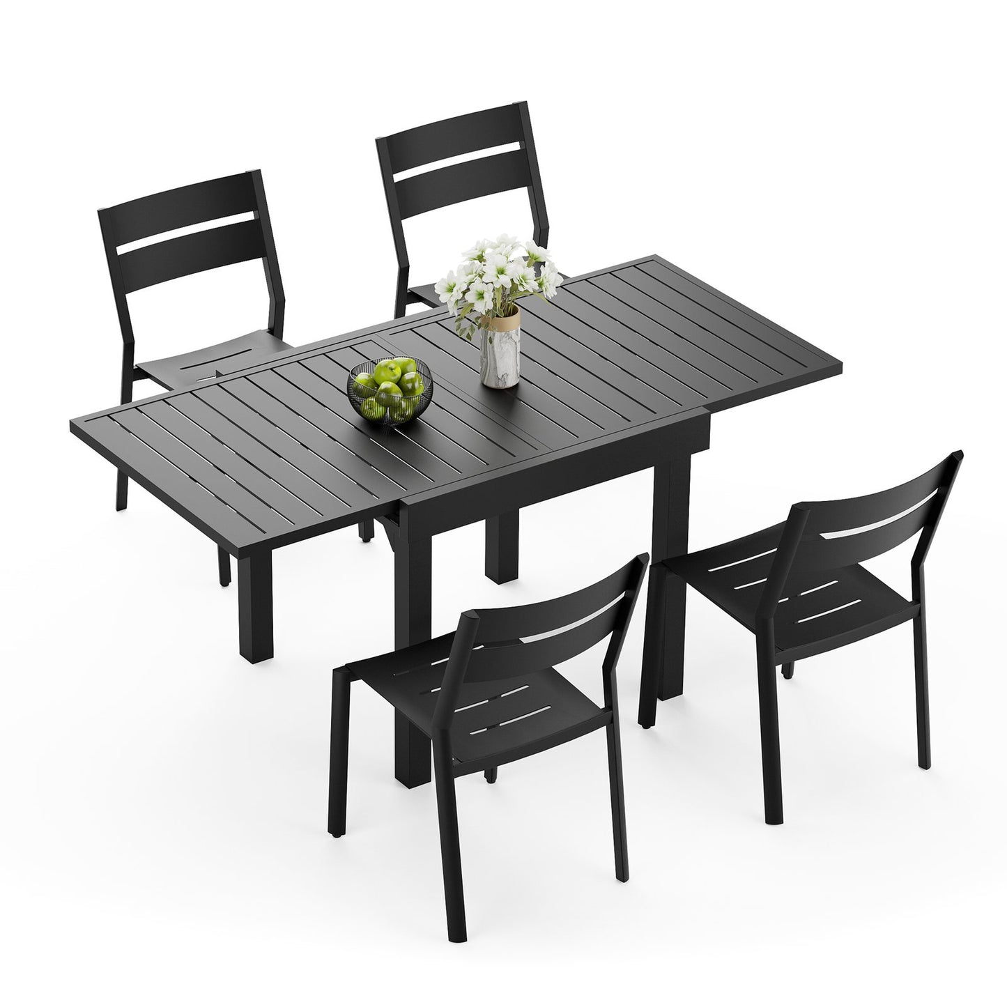 Crestlive Products Black Aluminum Expandable Patio Dining Table with Stackable Chairs