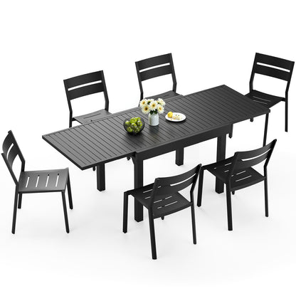 Crestlive Products Black Aluminum Expandable Patio Dining Table with Stackable Chairs