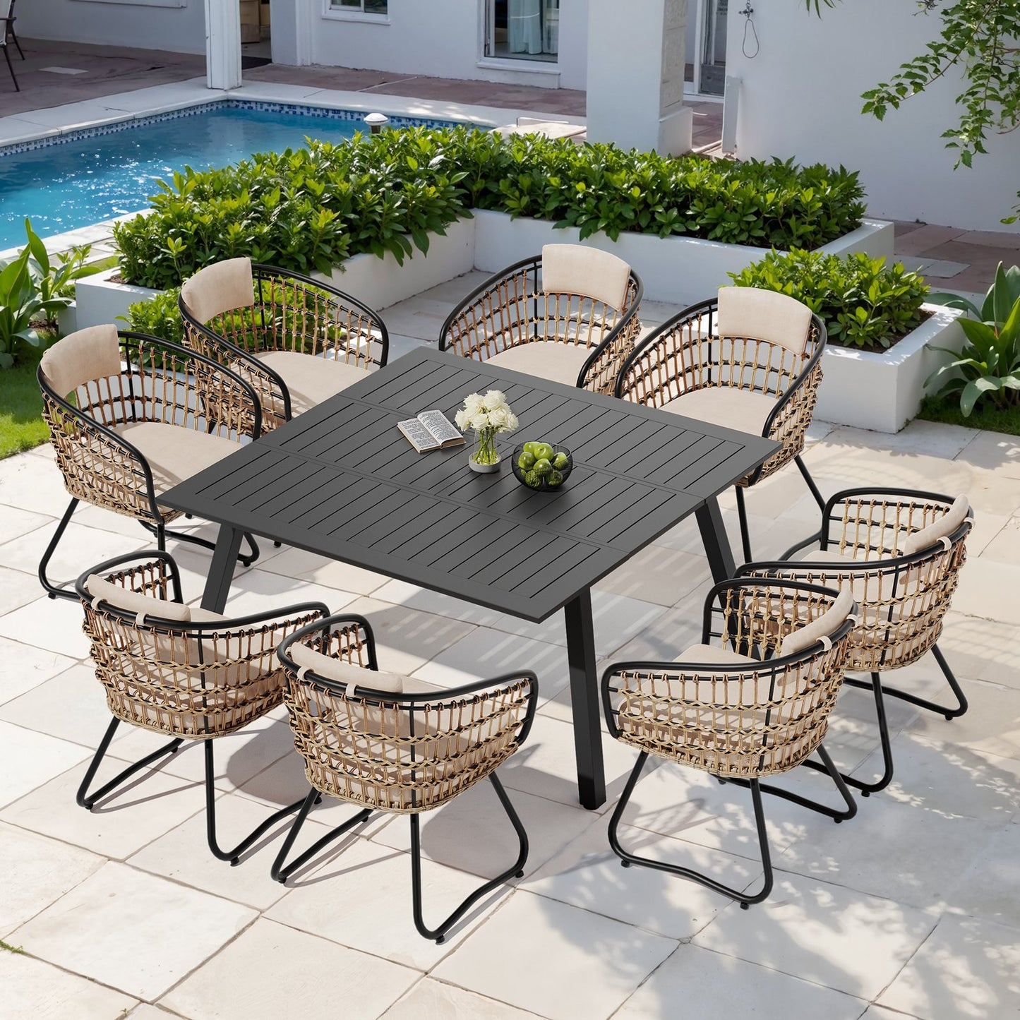 Crestlive Products Expandable Aluminum Patio Dining Set with Folding Extension Table and Chairs