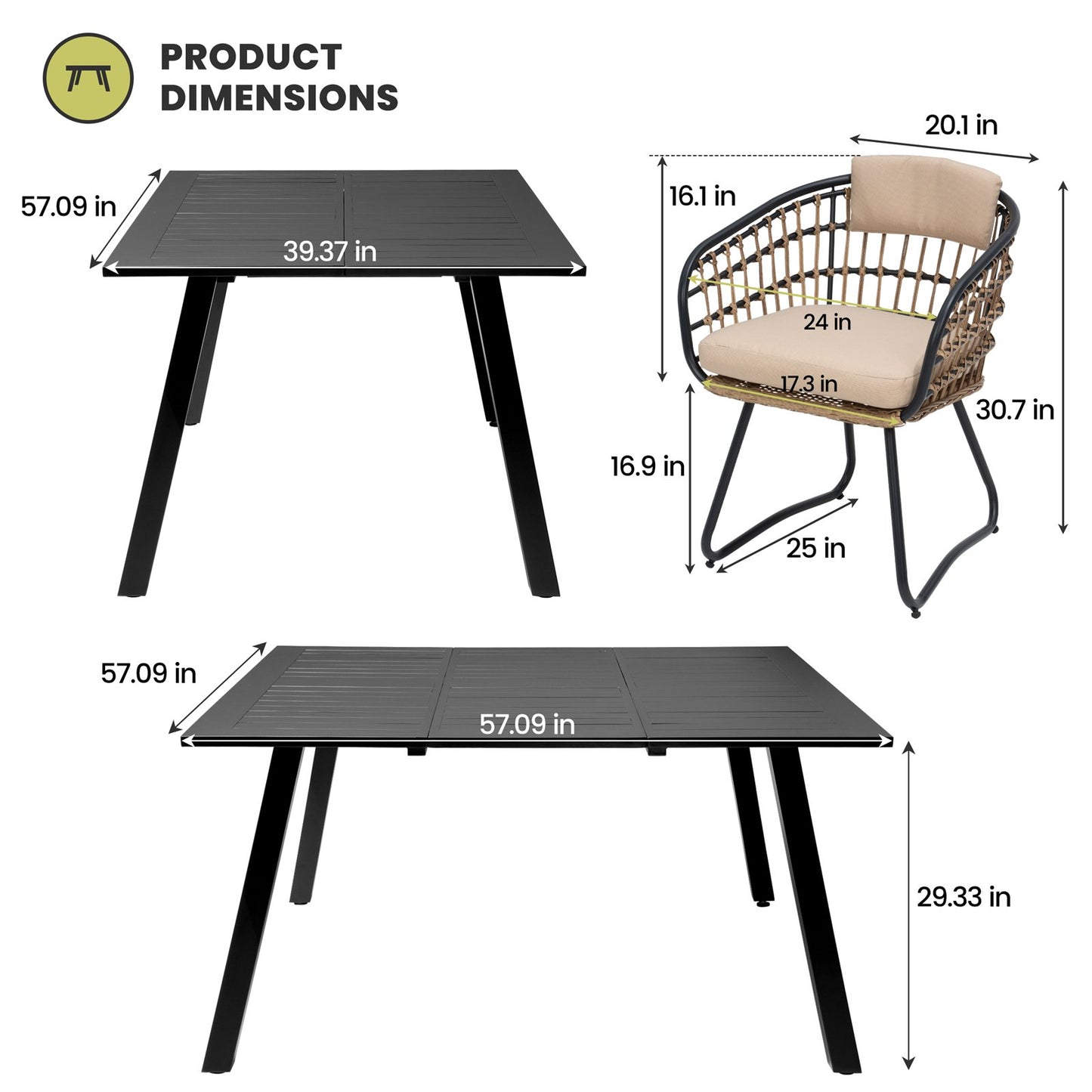 Crestlive Products Expandable Aluminum Patio Dining Set with Folding Extension Table and Chairs
