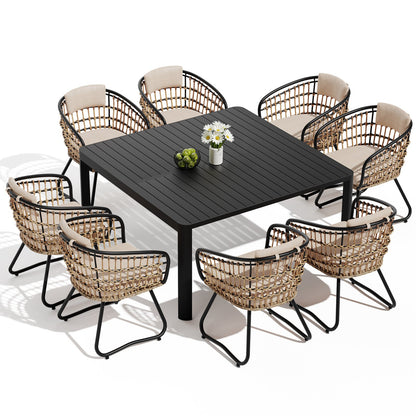 Crestlive Products Patio Aluminum Extension Dining Table Set with Rattan Chairs
