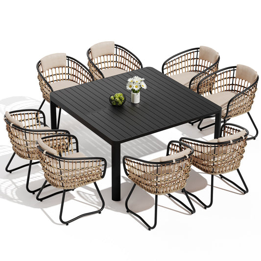 Crestlive Products Patio Aluminum Extension Dining Table Set with Rattan Chairs