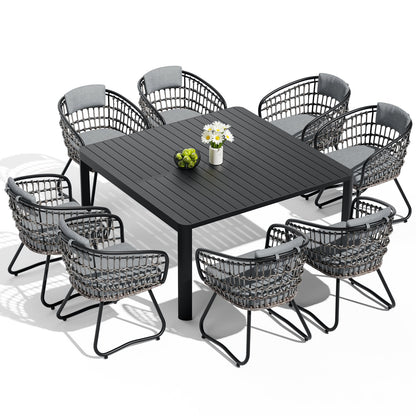 Crestlive Products Patio Aluminum Extension Dining Table Set with Rattan Chairs