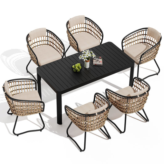 Crestlive Products Expandable Rectangular Aluminum Patio Dining Table with PE Rattan Chairs