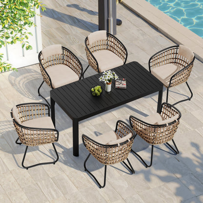 Crestlive Products Expandable Rectangular Aluminum Patio Dining Table with PE Rattan Chairs