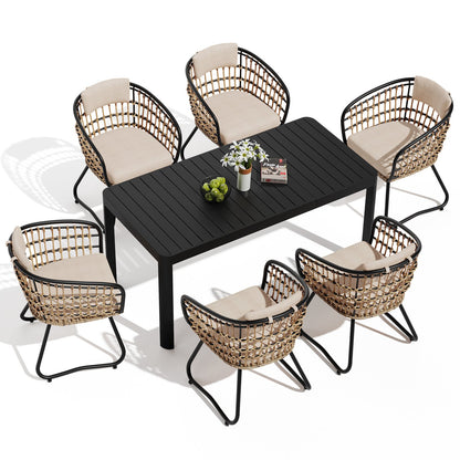 Crestlive Products Expandable Rectangular Aluminum Patio Dining Table with PE Rattan Chairs