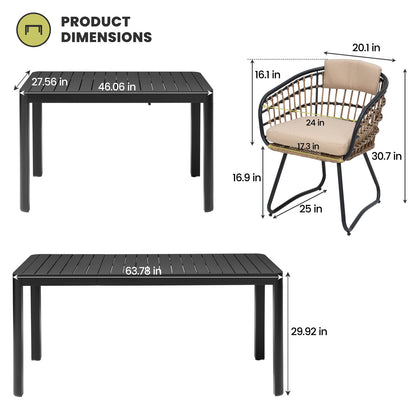 Crestlive Products Expandable Rectangular Aluminum Patio Dining Table with PE Rattan Chairs
