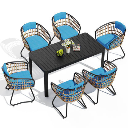 Crestlive Products Expandable Rectangular Aluminum Patio Dining Table with PE Rattan Chairs