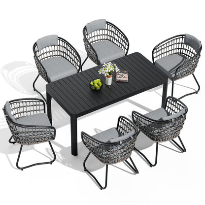 Crestlive Products Expandable Rectangular Aluminum Patio Dining Table with PE Rattan Chairs