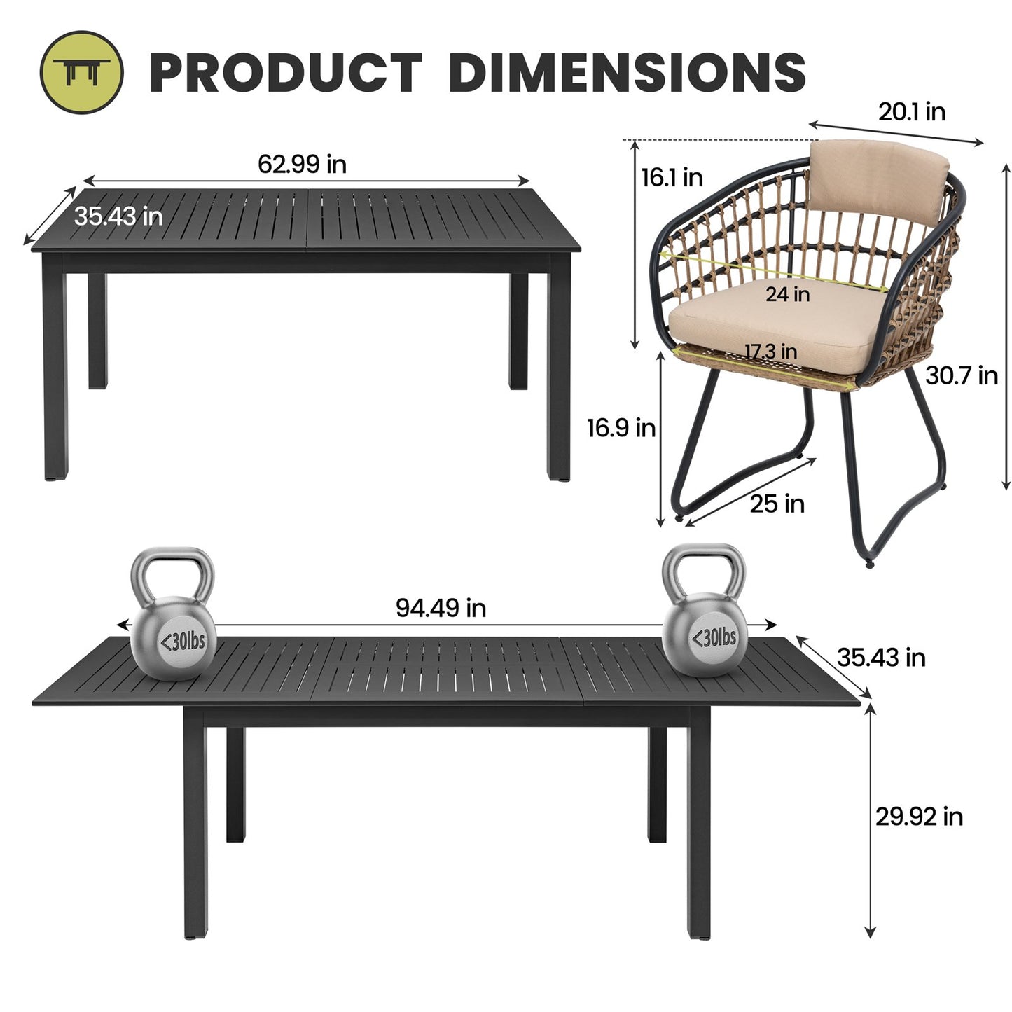 Crestlive Products Extending Rectangular Outdoor Dining Set with PE Rattan Chairs