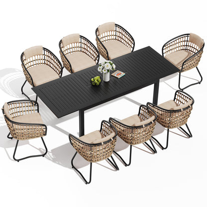 Crestlive Products Extending Rectangular Outdoor Dining Set with PE Rattan Chairs