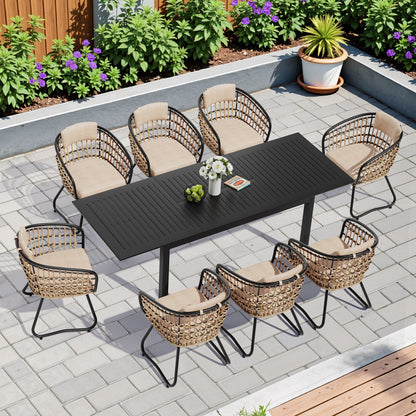 Crestlive Products Extending Rectangular Outdoor Dining Set with PE Rattan Chairs