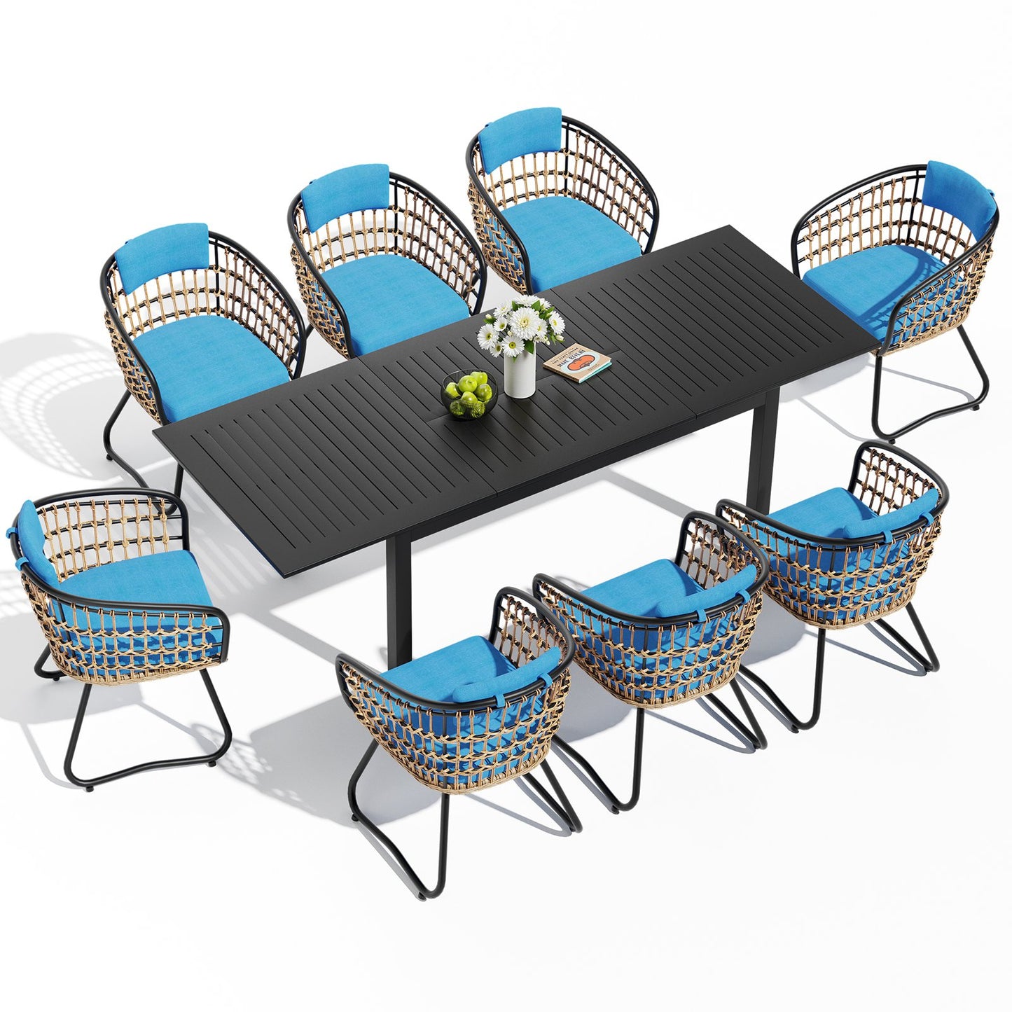 Crestlive Products Extending Rectangular Outdoor Dining Set with PE Rattan Chairs