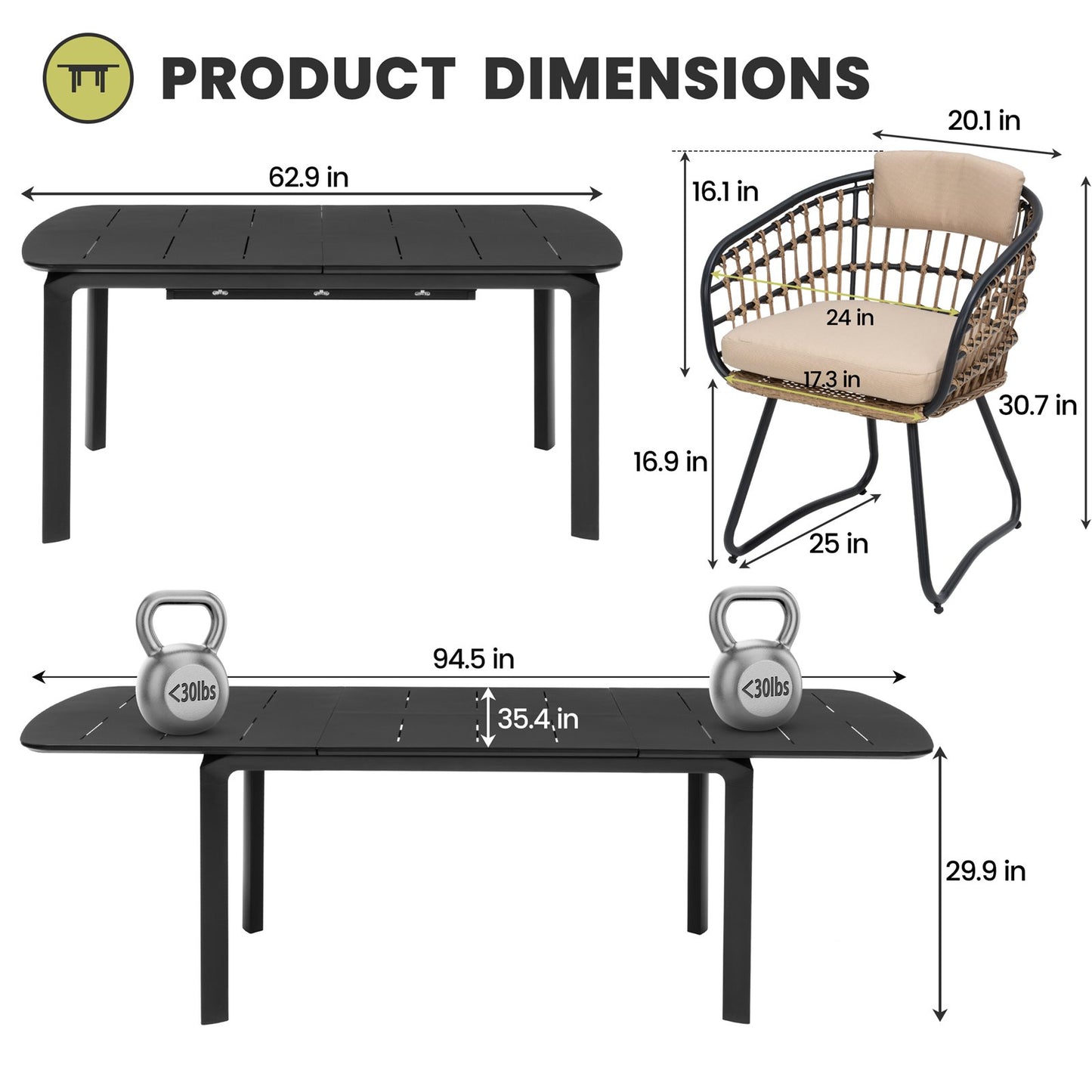 Crestlive Products Expandable Rectangular Patio Dining Table Set with Chairs