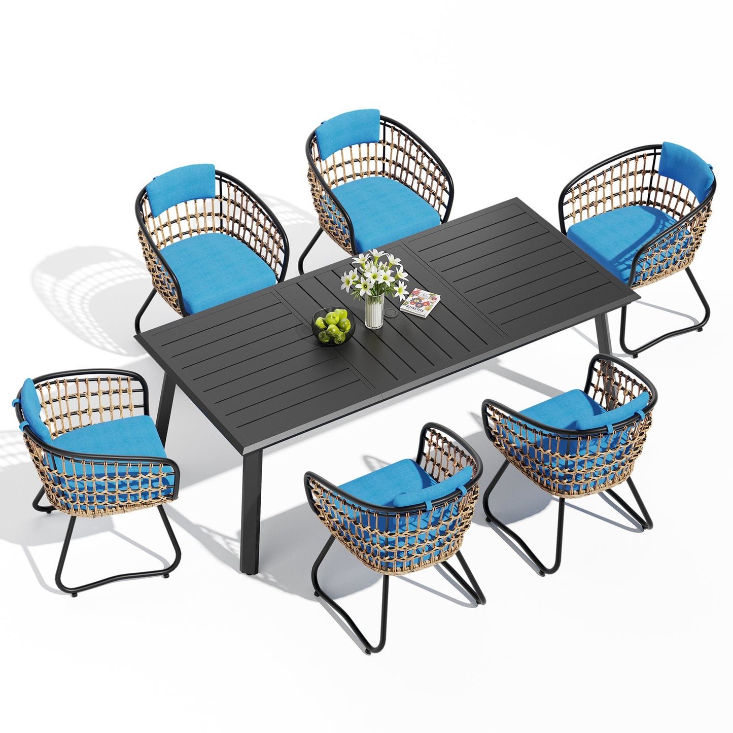 Crestlive Products 7/9-Piece Outdoor Aluminum Dining Set with Umbrella Hole and PE Rattan Chairs