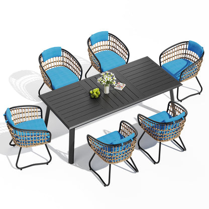 Crestlive Products 7/9-Piece Outdoor Aluminum Dining Set with Umbrella Hole and PE Rattan Chairs