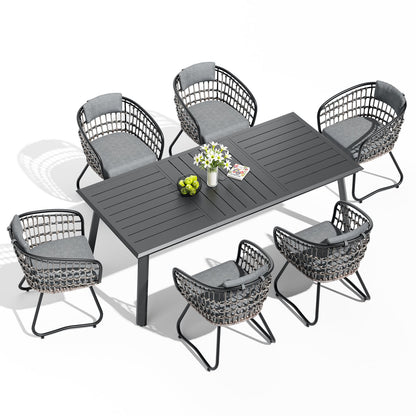 Crestlive Products 7/9-Piece Outdoor Aluminum Dining Set with Umbrella Hole and PE Rattan Chairs