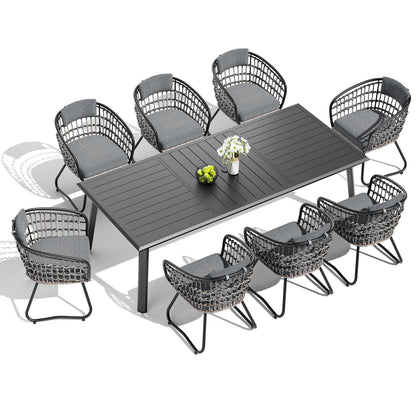 Crestlive Products 7/9-Piece Outdoor Aluminum Dining Set with Umbrella Hole and PE Rattan Chairs