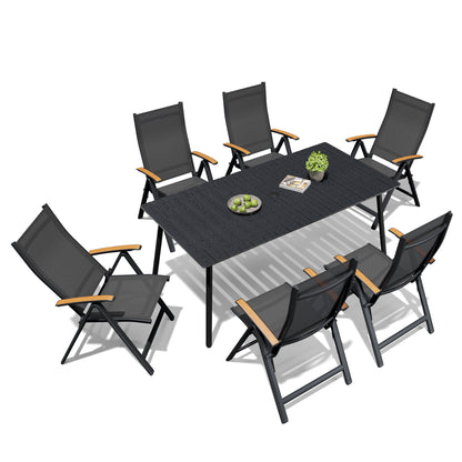 Crestlive Products Outdoor Patio Dining Set with Rectangular Table and Folding Chairs