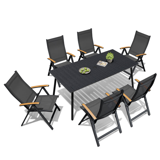Crestlive Products Outdoor Patio Dining Set with Rectangular Table and Folding Chairs