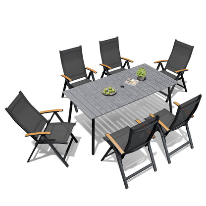Crestlive Products Outdoor Patio Dining Set with Rectangular Table and Folding Chairs