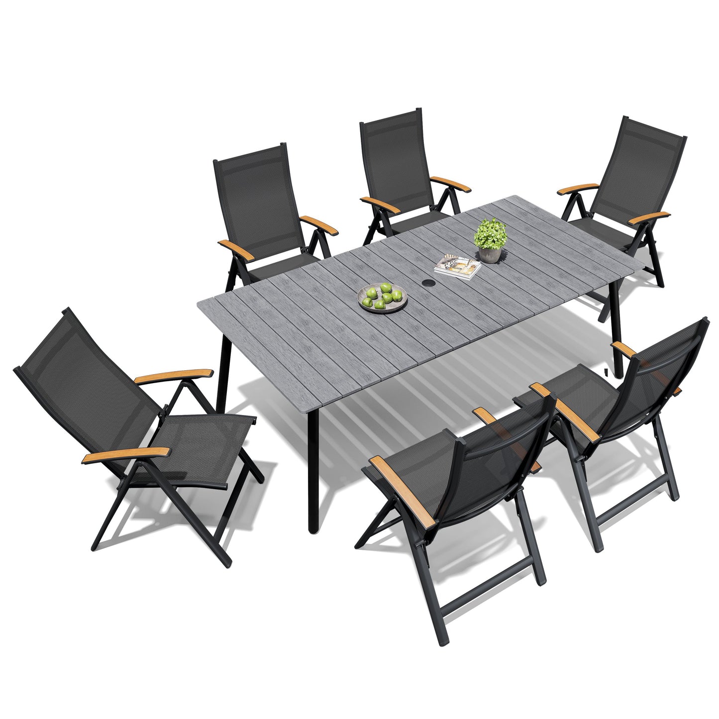 Crestlive Products Outdoor Patio Dining Set with Rectangular Table and Folding Chairs