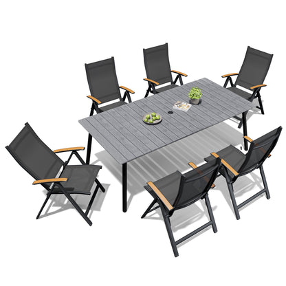Crestlive Products Outdoor Patio Dining Set with Rectangular Table and Folding Chairs
