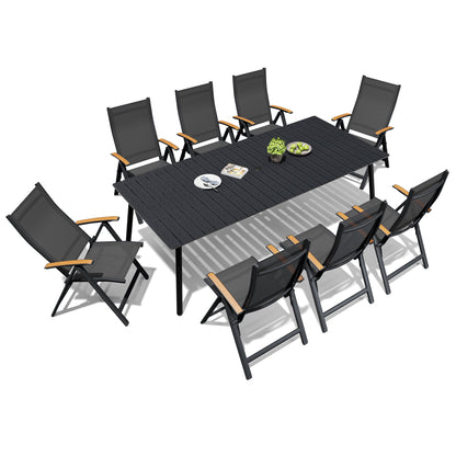 Crestlive Products Outdoor Patio Dining Set with Rectangular Table and Folding Chairs