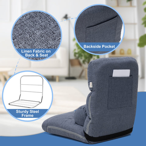 Crestlive Products Linen Adjustable Folding Floor Chair with Padded Cushion