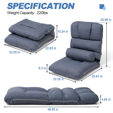 Crestlive Products Linen Adjustable Folding Floor Chair with Padded Cushion