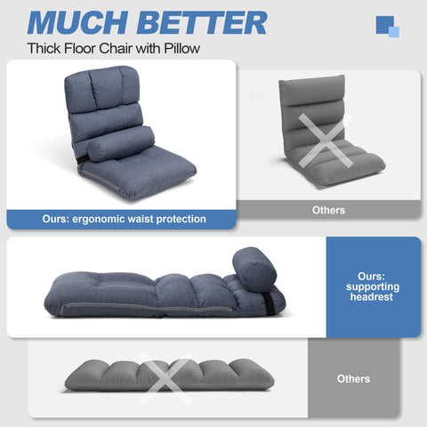 Crestlive Products Linen Adjustable Folding Floor Chair with Padded Cushion