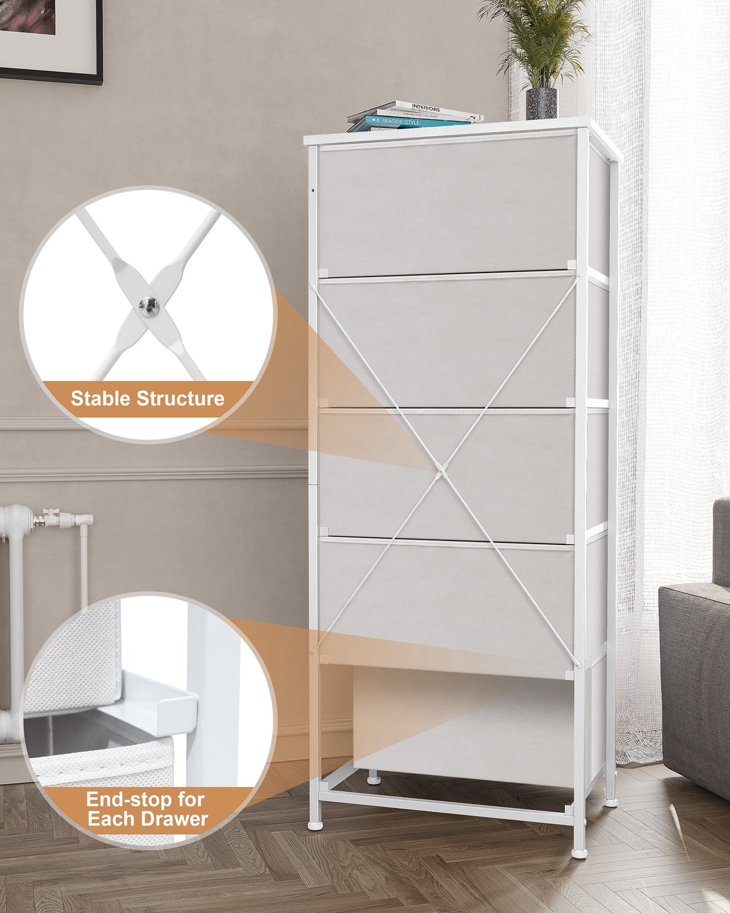 CrestliveProducts 5-drawer Chest Vertical Storage Tower - Fabric Dresser