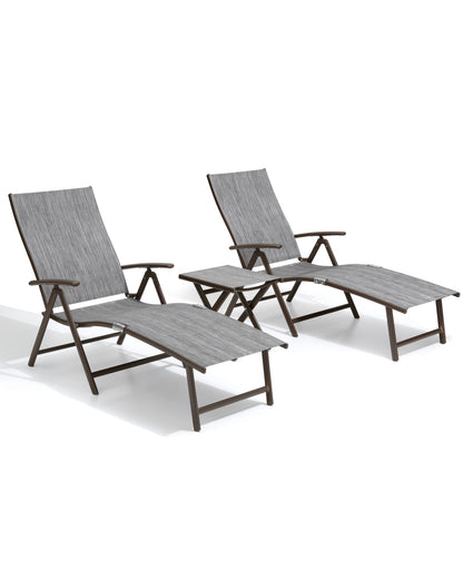 Outdoor chaise lounge cushion set with chaise lounge chairs in Black Gray