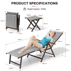 Foldable & Adjustable Aluminum Outdoor Chaise Lounge
