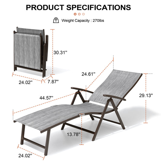Crestlive Products Adjustable Folding Chaise Lounge Chair for Outdoors