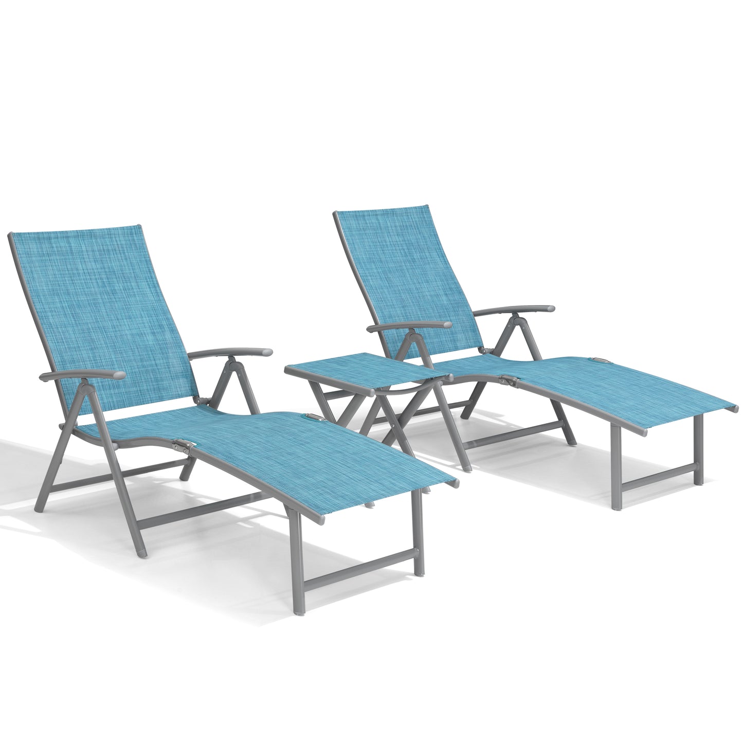 Outdoor chaise lounge cushion set with chaise lounge chairs in Blue