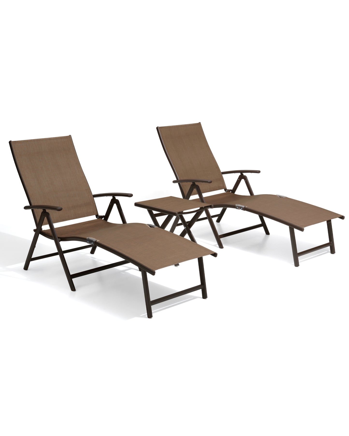 Outdoor chaise lounge cushion set with chaise lounge chairs in Brown