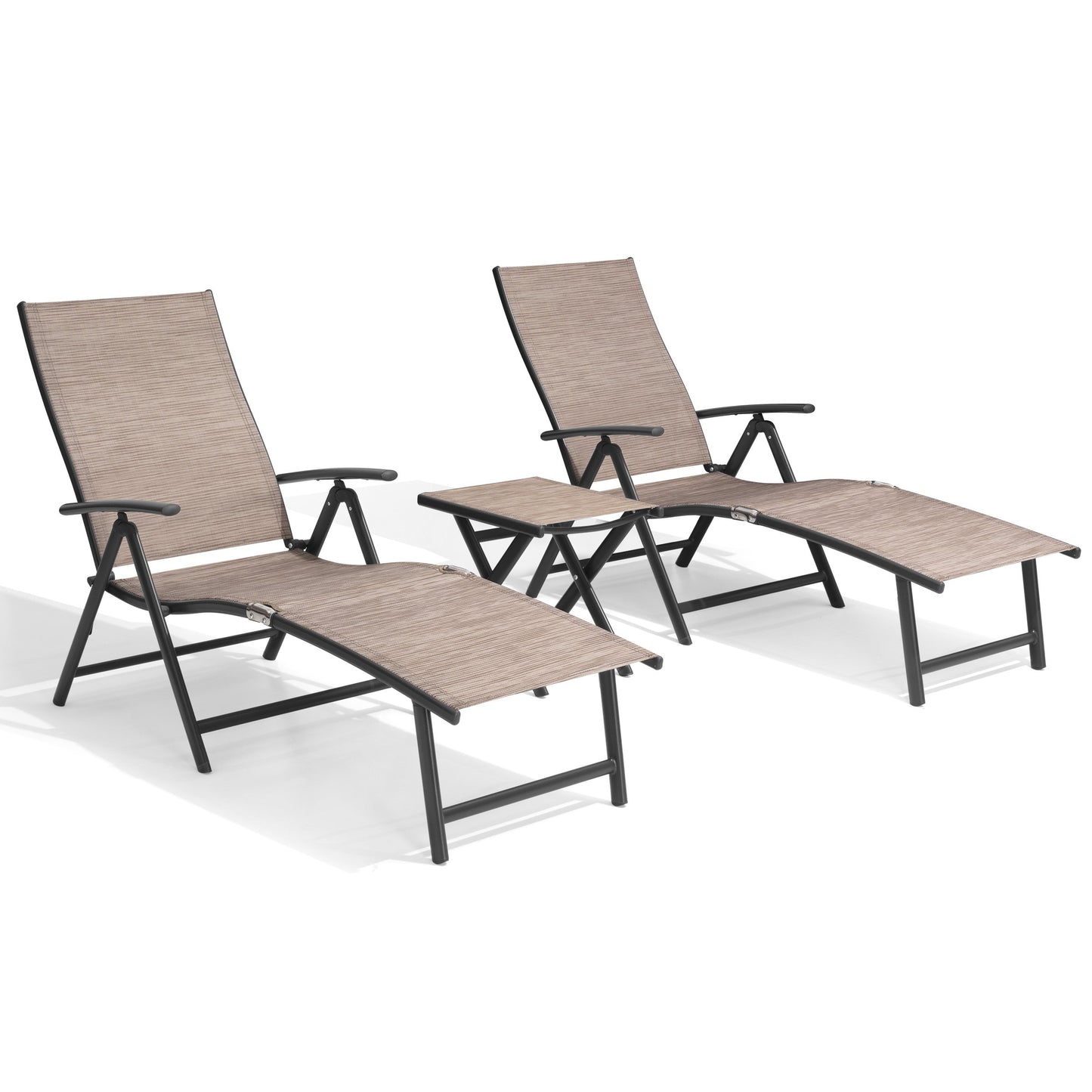 Outdoor chaise lounge cushion set with chaise lounge chairs in Black Gray