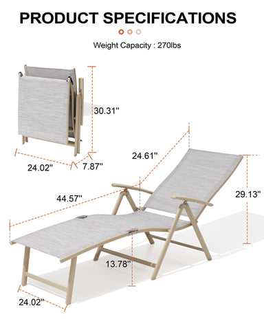 Crestlive Products Aluminum Outdoor Foldable Adjustable Chaise Lounge Chair