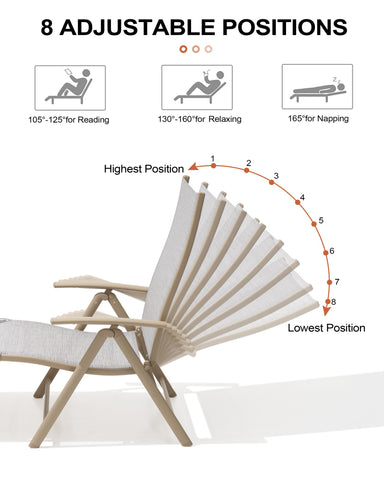 Crestlive Products Aluminum Outdoor Foldable Adjustable Chaise Lounge Chair