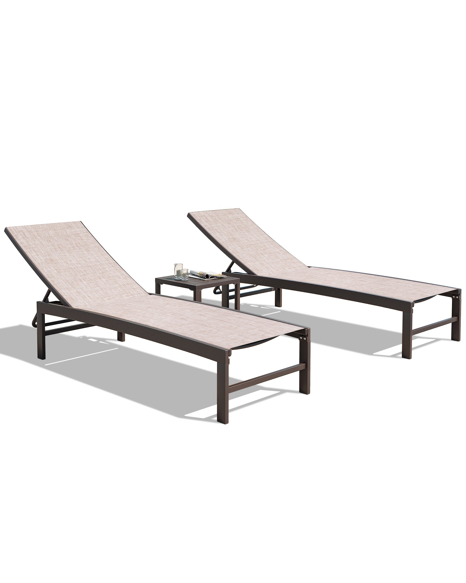 Outdoor chaise lounge cushion 2-piece set with aluminum table in Beige