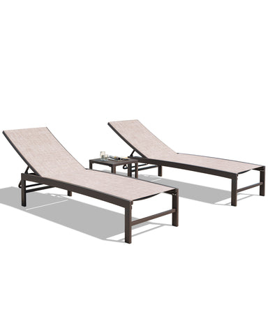 Outdoor chaise lounge cushion 2-piece set with aluminum table in Beige