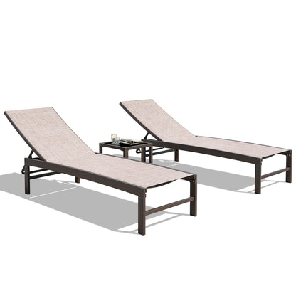 Outdoor chaise lounge cushion 2-piece set with glass table in Beige