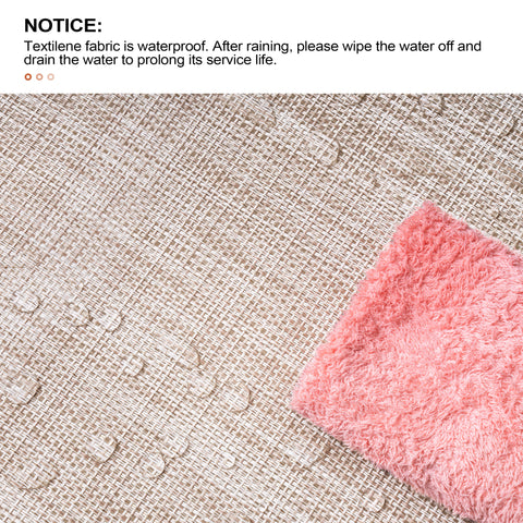 Textilene fabric outdoor chaise lounge with water-resistant, quick-dry surface care notice