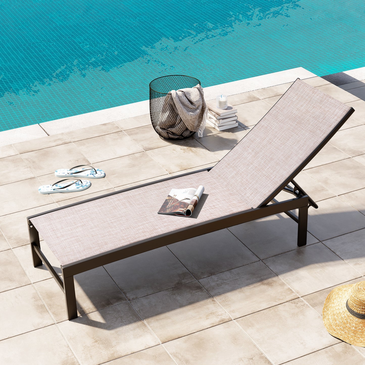 Crestlive Products 1-Piece Outdoor Adjustable Chaise Lounge Chair