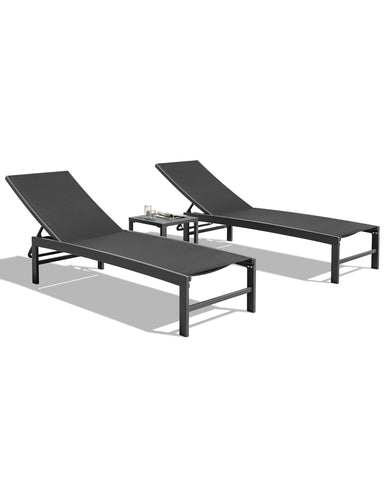 Outdoor chaise lounge cushion 2-piece set with aluminum table in Black