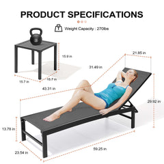 Aluminum Adjustable Outdoor Chaise Lounge Chair