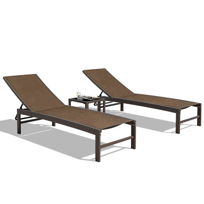 Outdoor chaise lounge cushion 2-piece set with glass table in Brown
